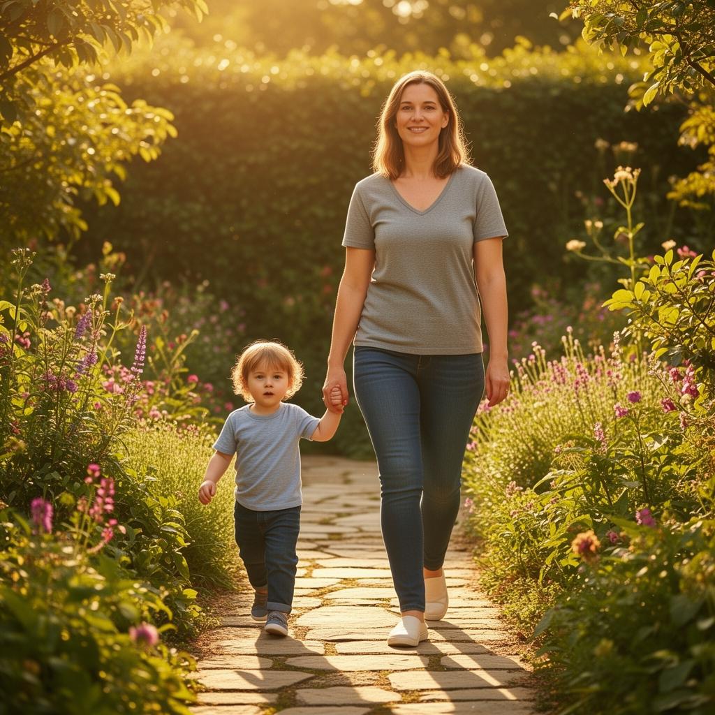 A mother and child walking together